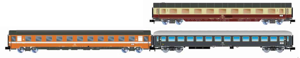 Arnold HN4468 DB/FS Alpen-Express Rome – Munich  3-teil. Set Avmz 111 + Eurofima B C1 + UIC-X 64 B grau  Ep. IV